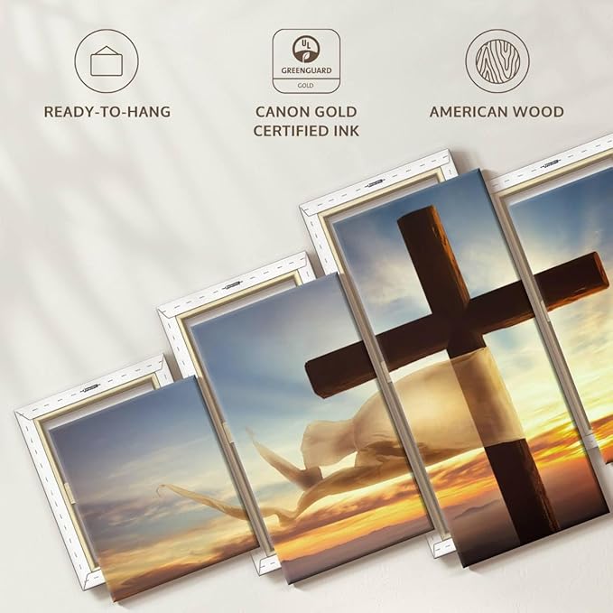 Elephant Stock Holy Cross Wall Art Multi Piece Canvas - 5 Panel Christian Pictures Decor - Digital Design Canvas Print - Christian Wall Decor - 42" X 19"