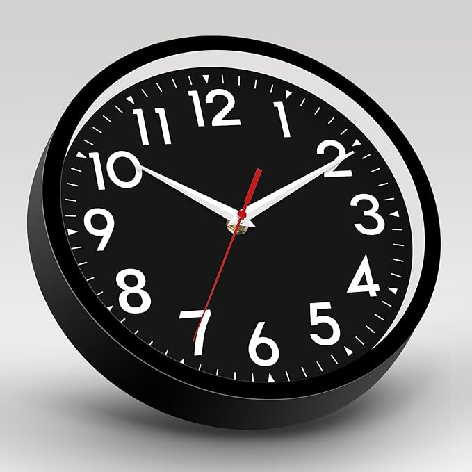 Wall Clock Black Battery Operated 10 Inch Simpel Silent Non Ticking Analog Decorative for Kitchen Bathroom Bedroom Office Living Room School Classroom(Black)