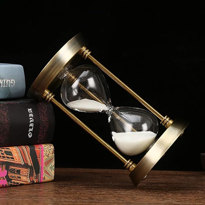 Sand Timer 15 Minutes,Hour Glass,Metal Vintage Hourglass,Hourglass Decor,for Home Decoration Office Desk Wedding Party Decor Kitchen Timer (White Sand)