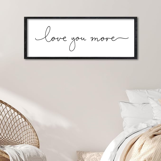 Surfapans Master Bedroom Above Bed Wall Decor Love You More Sign 32"×12" for Couples Over Bed Romantic Love Quotes Large Modren Farmhouse Wedding Wood Framed Horizontal Hanging Art Plaque (Black)