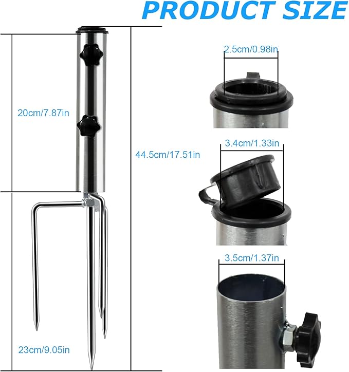 Beach Umbrella Sand Anchor with 4 Legs, Removable & Adjustable Heavy Duty Metal Sun Holder, Outdoor Umbrella Stand Steel Anchor for Beach Grass Sand