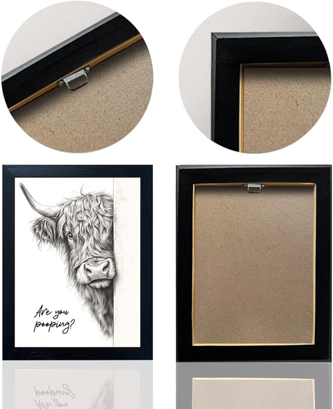 Funny Highland Cow Bathroom Wall Art - Rustic Farmhouse Wall Decor with Humorous Are You Pooping Canvas Print, Cute Animal Canvas Art for Restroom - Black Framed Cow Pictures Wall Decor Ready to Hang 12"x16"