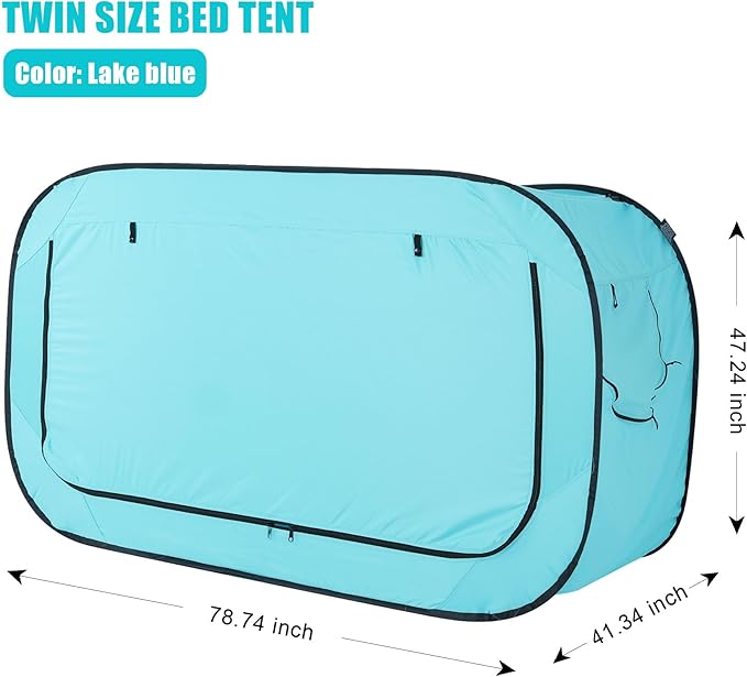 Bed Tent Twin Bed Canopy Portable Dream Tent for Adult Indoor Sleeping Tents with 2 Doors Breathable Private Space Tents, Teal