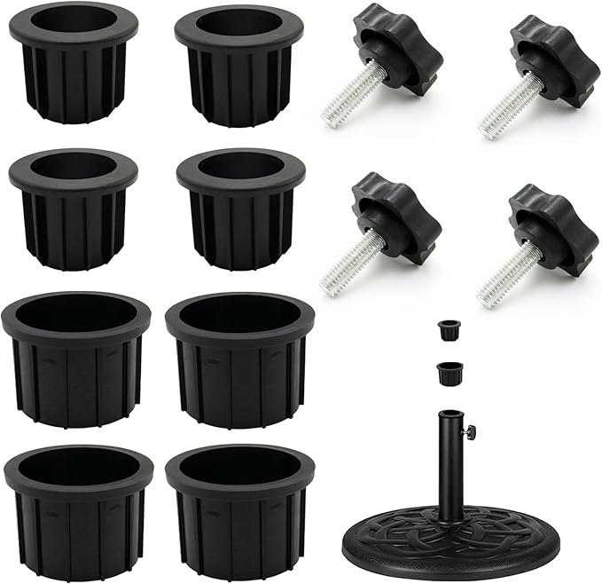 12Pcs Umbrella Base Stand Hole Ring Plug Cover and Cap Patio Umbrella Stand Replacement Parts Umbrella Stand Base Stabilizer Sleeve with M8 Thread Replacement Hand Knob Threaded