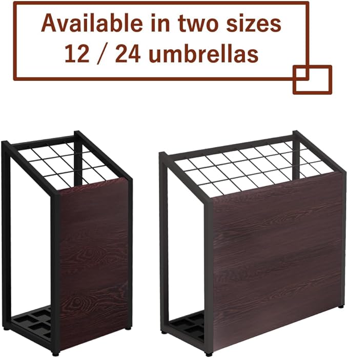 AKIRA Large Capacity Umbrella Stand for 24-Umbrellas Modern Brown Wood Grain & Gray Metal Entryway Organizer Rack Holder for Office or Lobby, Model US-US-0625-GYDB