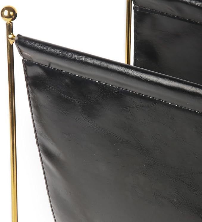 Black Leatherette Magazine Rack Holder, with Metal Ball Bracket,Modern Fashion Style for Books,Newspapers,Home Staging,Bedroom,Hotel,Offices and Living Rooms