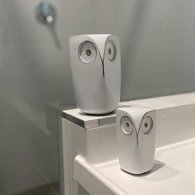 Wise Owl Decor Statue Sculptures – Set of 2 Small White Resin Figurines, 5¾ & 4 Inches High, Minimalist Decor for Home, Office, Bookshelf, or Desk