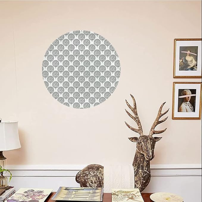 Decorative Plates, Floral Print Ornament, Tree Pattern with Leaves Inside Circles Monochrome Mother, 6 Inch, 1 Plate with 1 Display Stand, Grey White