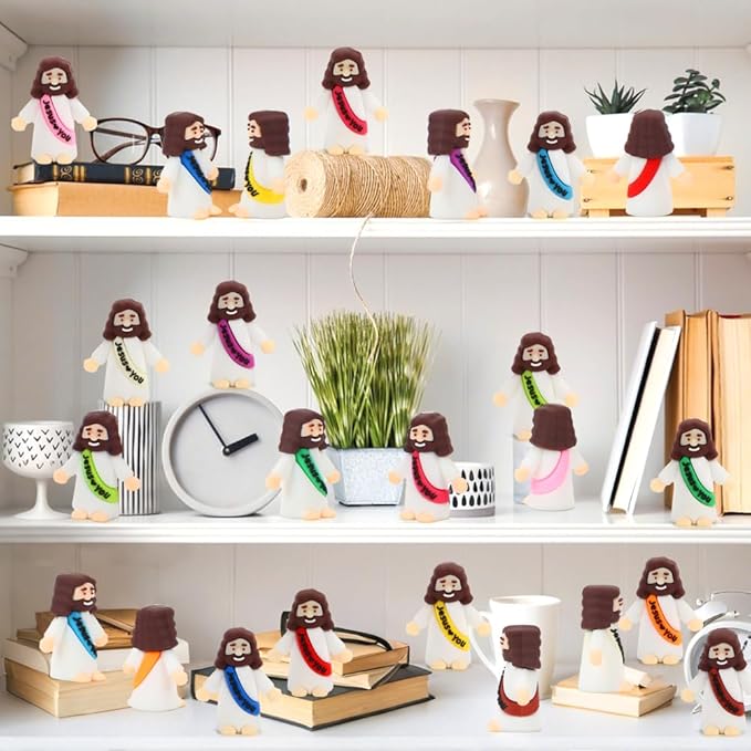 80 Pcs Mini Jesus, Little Jesus Figures to Hide Tiny Figurines in Bulk and Pocket Seek Religious Gifts for Easter Egg Stuffers Fillers Sunday School Baptism Christ Savior Craft
