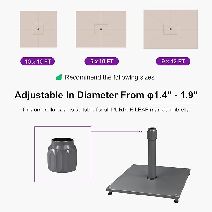PURPLE LEAF Patio Umbrella Base Stand AT4020 Market Table Weighted Base Outdoor Heavy Duty Square Steel Plate Stand 44 LBS Black