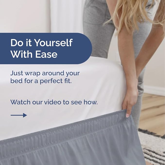 Wrap Around Dust Ruffle Bed Skirt - Steel Blue - Twin/Twin XL Size Beds w/ 15 Inch Drop - Easy Fit Elastic Strap- Adjustable Pleated Bedskirt w/Brushed Fabric - Wrinkle Free, Women, Men, Kids & Teens