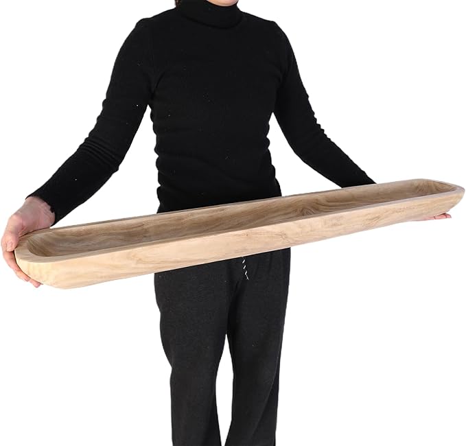 Athaliah Wooden Dough Bowl, 40 Inch Hand Carved Rustic Long Wood Dough Bowls for Decor, Vintage Decorative dough bowl for Table Centerpiece Dining Room Home Kitchen Decor