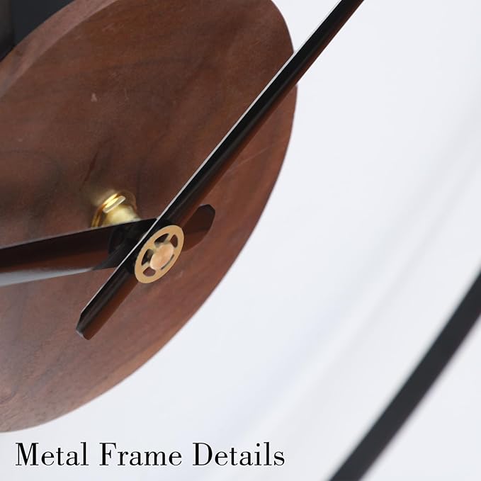 Modern Minimalist Wall Clock, Black Metal Ring and Wooden Face, Natural Style Silent Non-Ticking for Living Room, Bedroom, Office Decor, 21.6"x28.7"