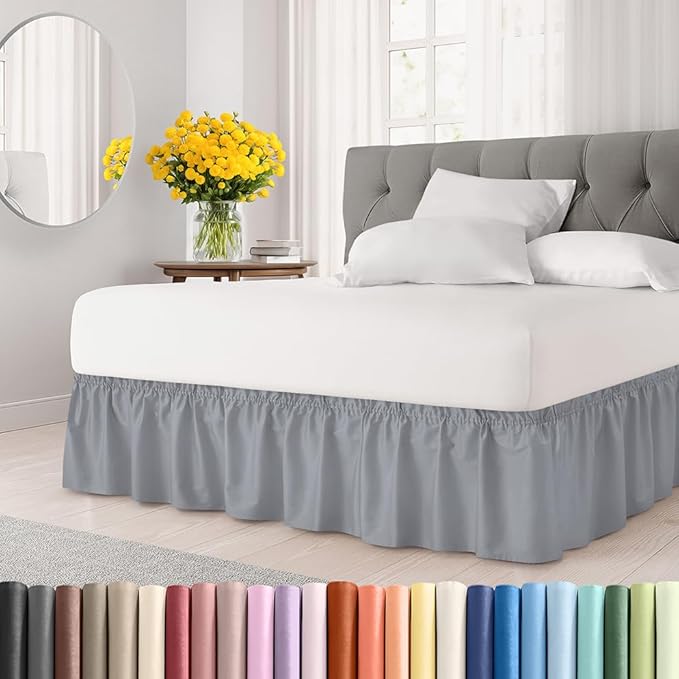 Wrap Around Dust Ruffle Bed Skirt - Steel Blue - Twin/Twin XL Size Beds w/ 15 Inch Drop - Easy Fit Elastic Strap- Adjustable Pleated Bedskirt w/Brushed Fabric - Wrinkle Free, Women, Men, Kids & Teens