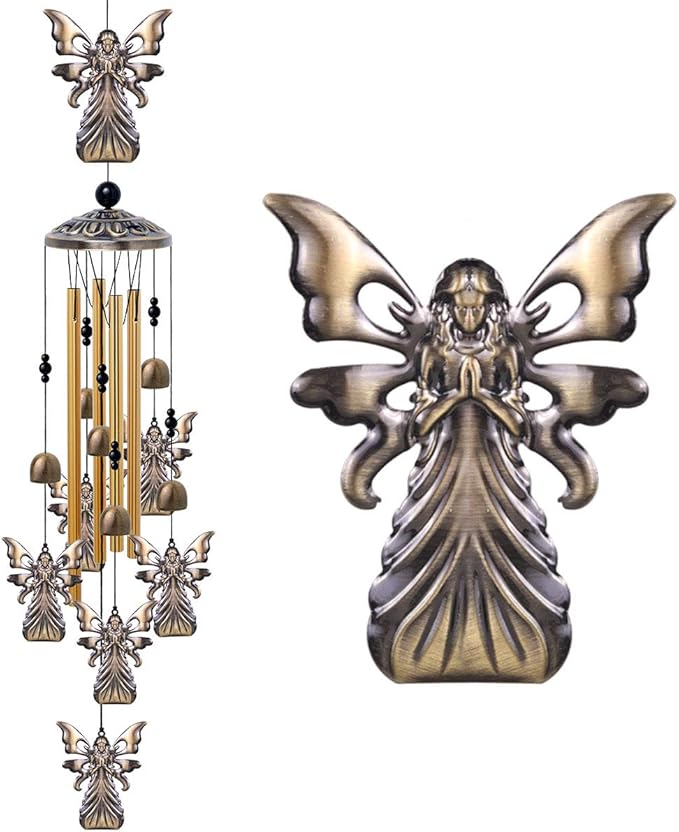 Garden Angel Wind Chimes Outdoor Indoor Decor - With 4 Tubes 6 Bells 7 Angels Wind Chime, Mobile Romantic Wind Catcher, Angel Windchimes for Home, Mom Gifts, Balcony, Tree, Festival, Garden Decoration
