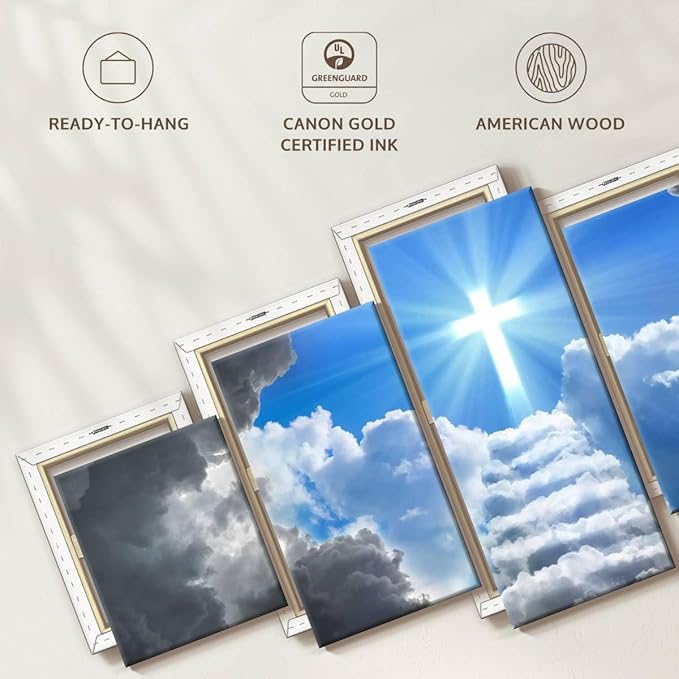 Elephant Stock Stairway To Jesus Christ Wall Art Multi Piece Canvas - 5 Panel Christian Pictures Decor - Digital Design Canvas Print - Christian Wall Decor - 42" X 19"