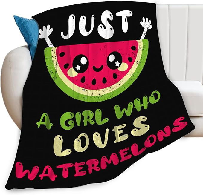 Watermelon Blanket for Girls Women Just A Girl Who Loves Watermelon Throw Blanket Lightweight Fuzzy Cozy Plush Flannel Fleece Blankets for Bed Decor 40"x50"