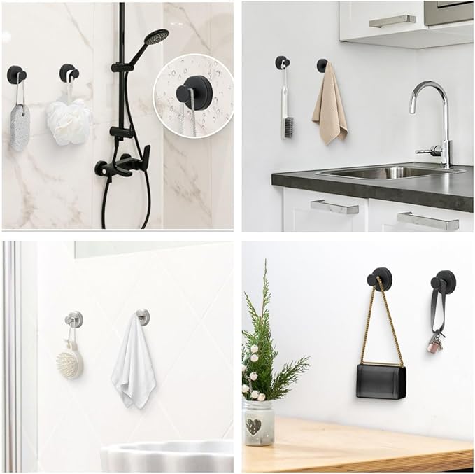 2026 Upgraded Suction Cup Hooks for Door Wreaths, Removable No Drill Wreath Hangers for Front Door, Reusable Hooks Holder for Glass Window Towel Shower Bathroom Kitchen (1, Black)