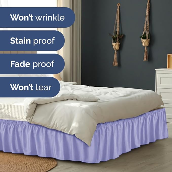 Wrap Around Dust Ruffle Bed Skirt - Lavender - Twin/Twin XL Size Beds with 18 Inch Drop - Easy Fit Elastic Strap - Adjustable Pleated Bedskirt w/Brushed Fabric Wrinkle Free - Women, Men, Kids & Teens