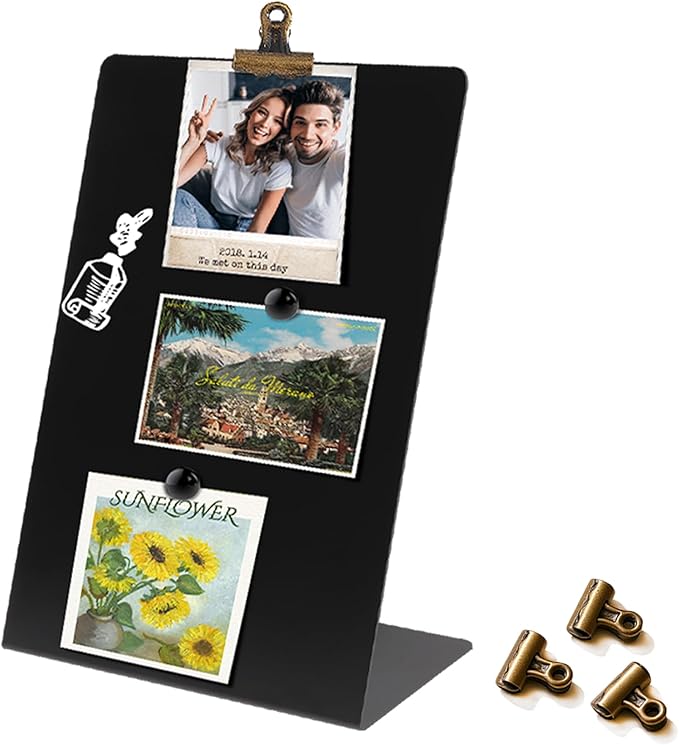 Magnetic Display Board - Desktop Metal Memo Board for Notes & Photos, 11x9.8 Inch Small Black Magnetic Bulletin Board, Includes Clips for Office, Room Decor (9.8 * 13.7inch, Count, 2)