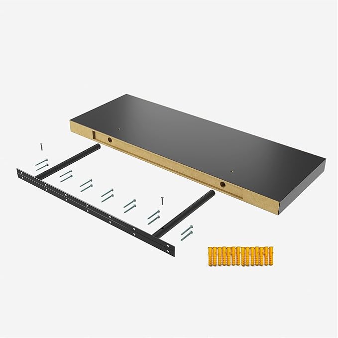 Floating Shelf, Set of 2 Wall Shelf, 36 in W x 12.75 in D x 2 in H Wooden Floating Wall Shelf with Invisible Brackets for Living Room/Bedroom/Bathroom/Kitchen Storage and Decor, Black