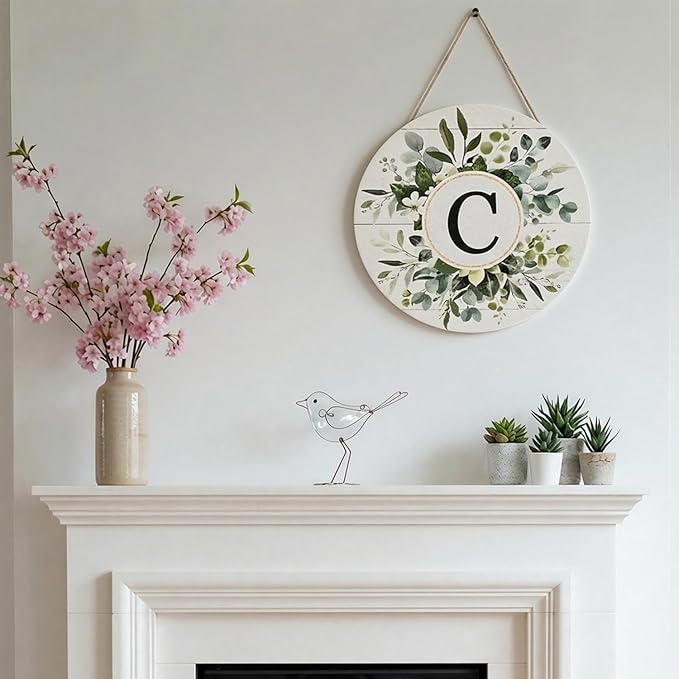 Smile B0G124Y3GWMonogram Letter C Wreaths Wooden Welcome Sign, Family Last Name Initial Front Door Wall Decoration, Floral Spring Summer Porch Rustic Home Kitchen Decor