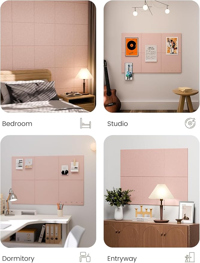 Fluxynara Large Felt Bulletin Board 36" x 24" Cork Board Alternative-6 Pack with 40 Safe Removable Adhesive Tabs, Cork Boards for Walls Cork Board for Home Office Classroom Pin Board - Pink