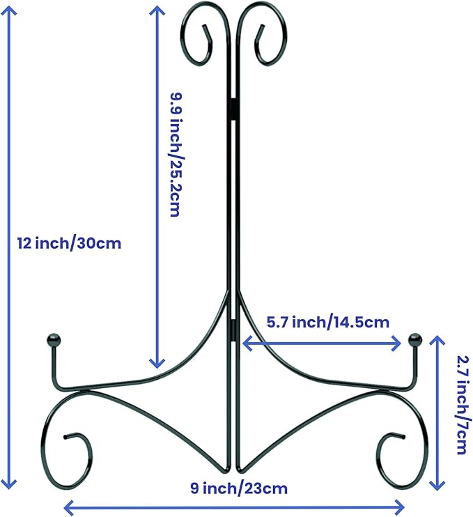 Iron Plate Stand for Display with Folding Design, Picture Stands for Tables, 12 Inch Large Easels for Displaying for Book, Art Piece, Photo and Platter, 12’’ Black