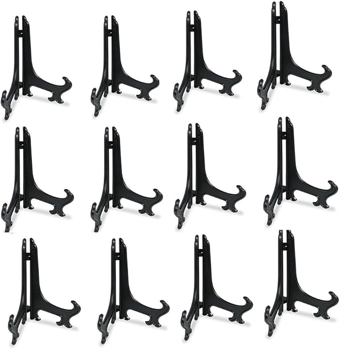 Artliving 3 Inch Black 12pcs/Set Plastic Easels Plate Display Stands Picture Frame Stand Holder