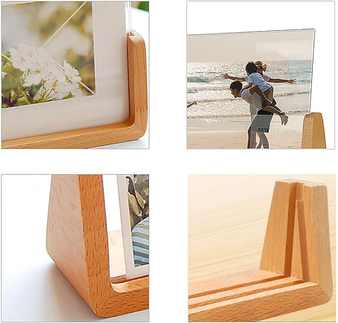 2 Pack 5x7 Inchs U-shaped Acrylic Sign Holder with Wood Base Menu Holder Flyer Holder Poster Stand Photo Stand (5*7)