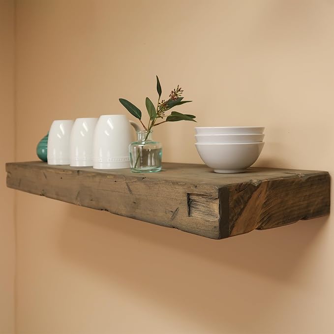 Urbandi Rustic Distressed Floating Shelves, Set of 2, Handmade Out of Pine Wood, 3 Inch Thick, Made in USA (Aged Barrel, 48Lx3Hx6D)