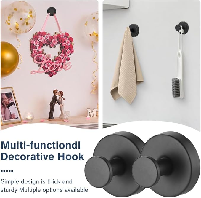 2026 Upgraded Suction Cup Hooks for Door Wreaths, Removable No Drill Wreath Hangers for Front Door, Reusable Hooks Holder for Glass Window Towel Shower Bathroom Kitchen (1, Black)