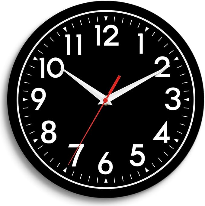 Wall Clock Black Battery Operated 10 Inch Simpel Silent Non Ticking Analog Decorative for Kitchen Bathroom Bedroom Office Living Room School Classroom(Black)