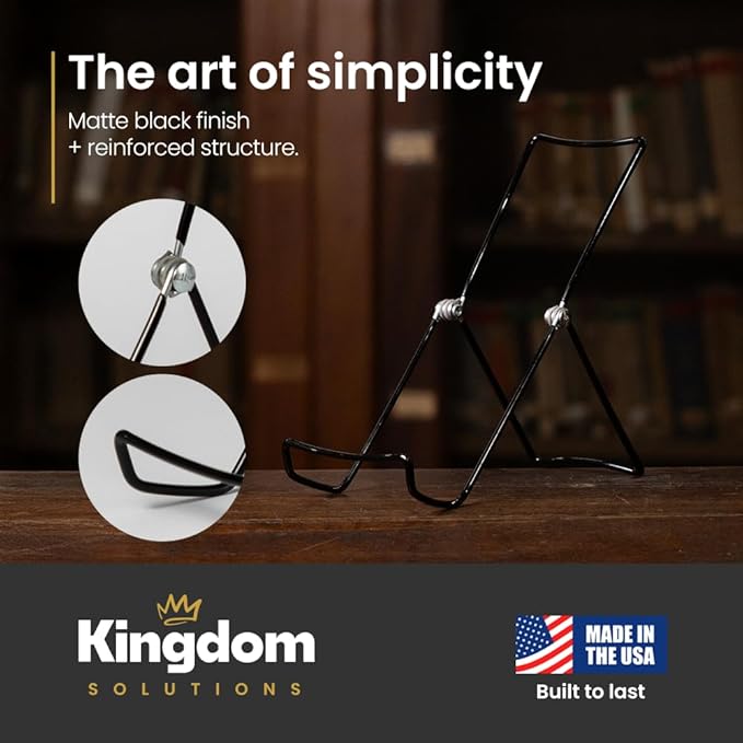 KINGDOM SOLUTIONS MADE IN USA 36-Pack Adjustable Black Metal Easels - Book Stand - Sturdy Plate Stand for Art, Pictures, Books, Frames - Unique on the Market