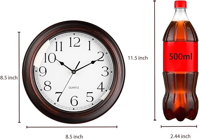 Wall Clocks Battery Operated Silent Non-Ticking Wall Clock 8.5 Inch Small Vintage Retro Rustic Style Decorative for Kitchen Living Room Home Office (Bronze)