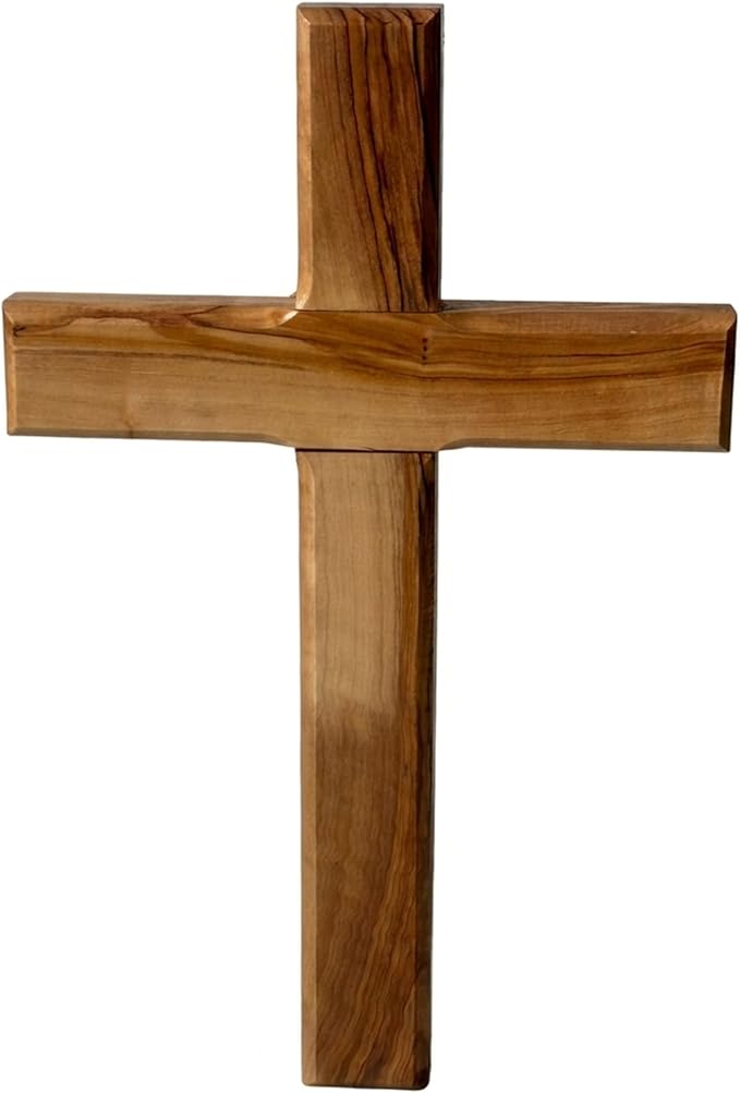 Spring Nahal Handcrafted Olive Wood Wall Cross from Bethlehem - Natural Finish Christian Crucifix with Certificate - 7.9 Inch / 20 cm