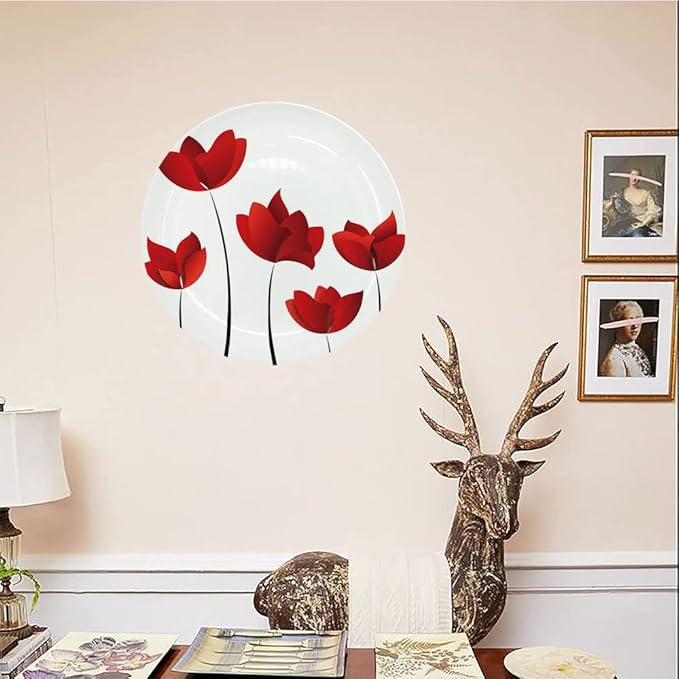 Ceramic Plates, Floral Decorative Ceramic Plates, Valentines Rose Petals Vivid Blossoms Florets, 6 Inch, Household Plates Decorative, Red