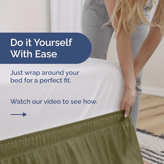 Wrap Around Dust Ruffle Bed Skirt - Sage Green - for King Size Beds with 18 Inch Drop - Elastic Strap - Adjustable Pleated Bedskirt with Brushed Fabric and Wrinkle Free - for Women, Men, Kids & Teens