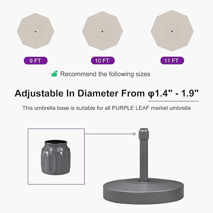 PURPLE LEAF AT4028 Patio Umbrella Base Stand Outdoor Heavy Duty Round Concrete Stand 62 LBS Black Market Table Umbrellas