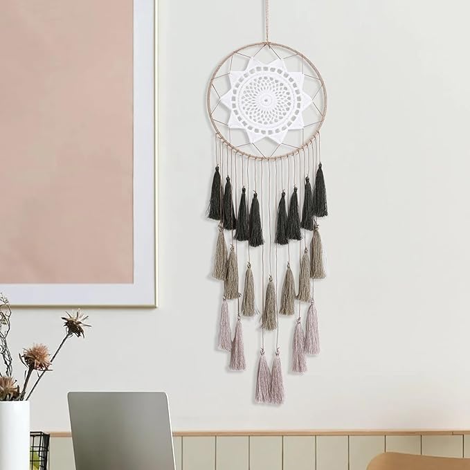 Macrame Dream Catcher Wall Hanging - Large Dreamcatchers Boho Chic Wall Decor, Handmade Tassels Ornament Colorful Room Decor for Bedroom, Blessing Gift for Girls Kids Women (Dark Green Mix)