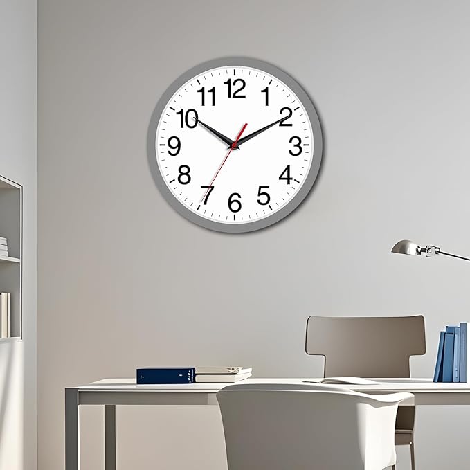 Wall Clock Modern 8 Inch Battery Operated Silent Non Ticking Small Analog Clock Decorative for Bedroom Kitchen Bathroom Office Home (Gray)