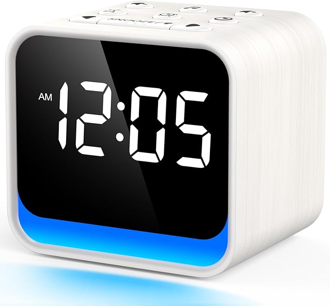 HOUSBAY Wooden Sound Machine Alarm Clock for Bedrooms - Gentle Wake-Up with Birdsong, White Noise for Sleeping, Small Digital Clock for Phone-Free Routine - Ash Wood