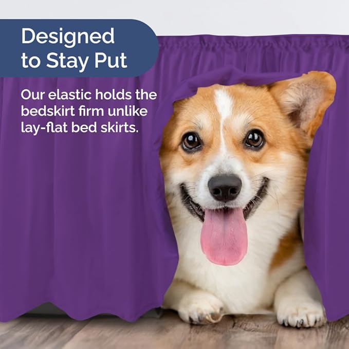 Wrap Around Dust Ruffle Bed Skirt - Purple - for Full Size Beds with 24 Inch Drop - Easy Fit Elastic Strap - Adjustable Pleated Bedskirt w/Brushed Fabric - Wrinkle Free - for Women, Men, Kids & Teens