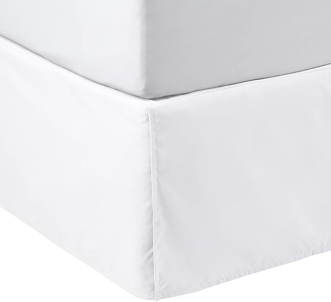 Amazon Basics Lightweight Pleated Bed Skirt, Twin, Bright White, Solid