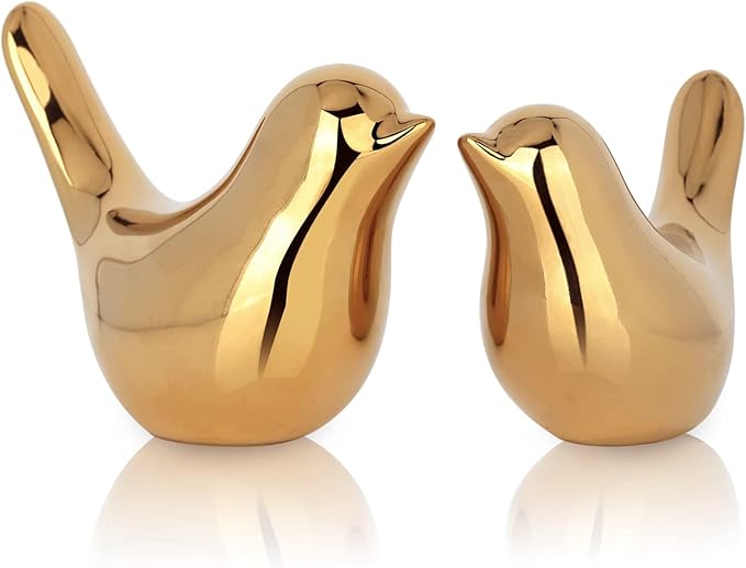 XMGZQ 2 Pcs Gold Decor Accents,Small Animal Statues,Modern Home Decorative, Birds Sculpture, Ornaments for Shelf, Bookshelf, Coffee Table,Knick Knacks Home Decor for Shelves(Gold Bird)