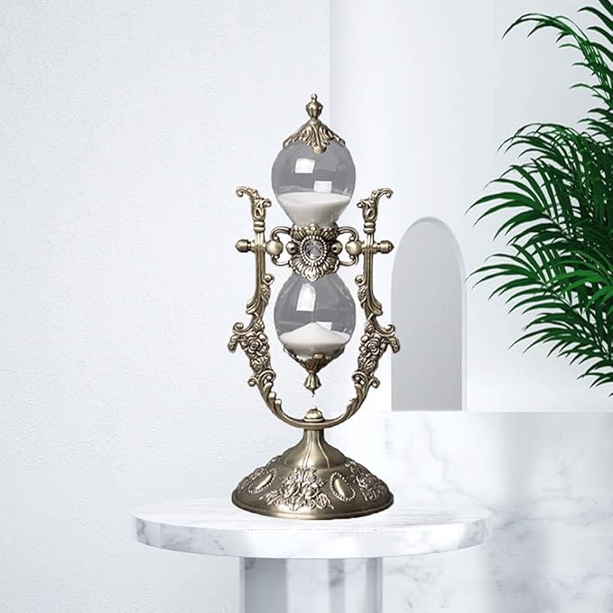 Sanduhr 15 Minuten,Hour Glass,Metal Vintage Hourglass,Hourglass Decor, Hourglass with Sand Embossed Metal Hour Glass Timer,for Home Desk Office Weddin Kitchen Timer (White Sand)