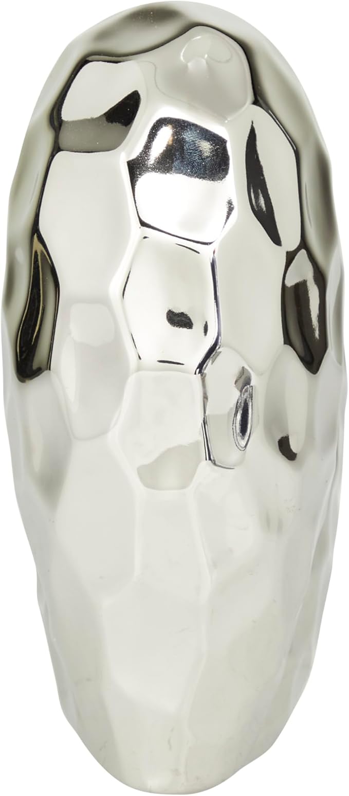 Deco 79 Porcelain Ceramic Heart Decorative Sculpture Dimensional Angled Origami Inspired Home Decor Statue, Accent Figurine 8" x 3" x 8", Silver