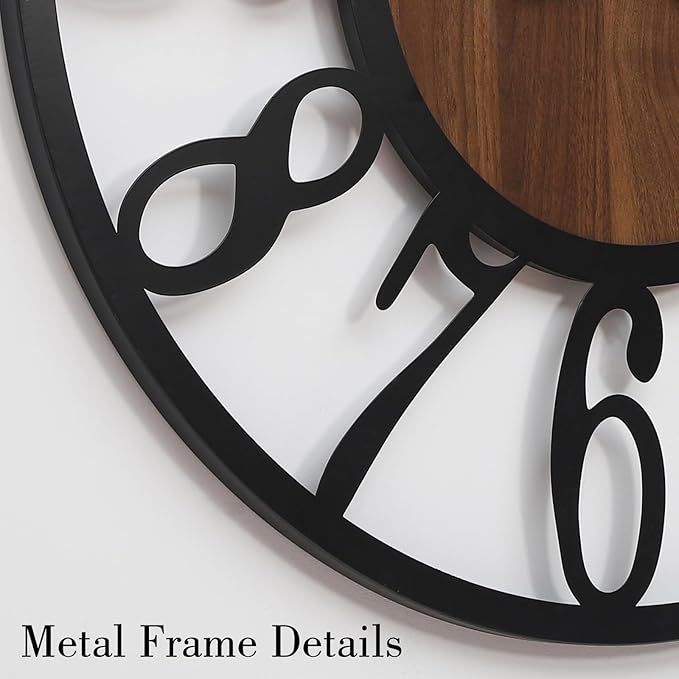 32 Inch Oversized Industrial Farmhouse Wall Clock, Wood & Matte Black Iron Frame, Artful Numerals Non Ticking Battery Operated, Decorative Statement Piece for Large Living Room Foyer Home Décor
