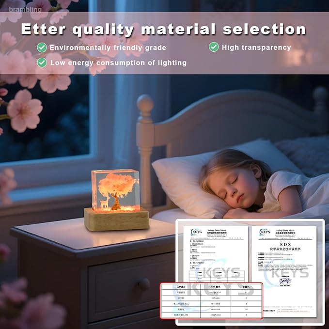 brambing Mini Epoxy Resin Lamp Sakura Elk Ambient Light Bubble Free, Non Stringy, Odorless, Durable Premium Home Decor Piece, Perfect Craft for Collection Ideal Gift Choice. (Pink, Mini- 2 inches)