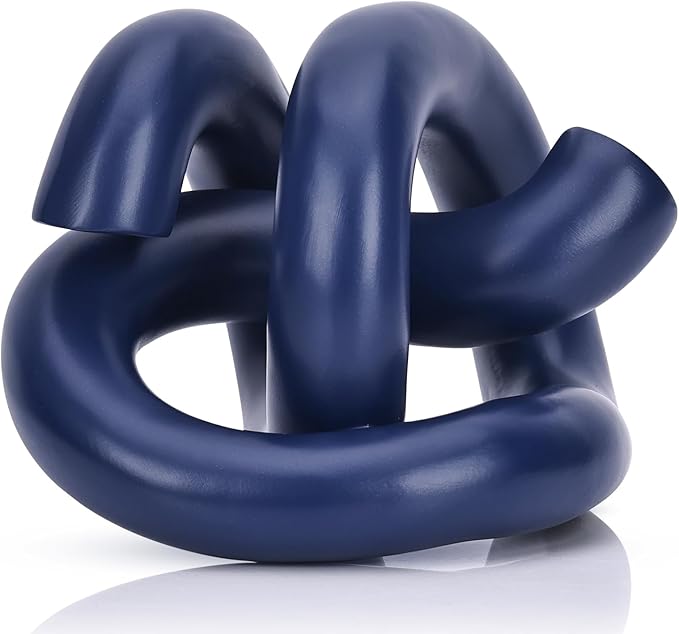 Funky Abstract Blue Knot Knick Knacks - Navy Blue Accent Decor for Coffee Table & Tv Stand, Modern Geometric Sculpture Scandinavian Minimalist Home Statue Decorative Objects Entryway Bookcase Book